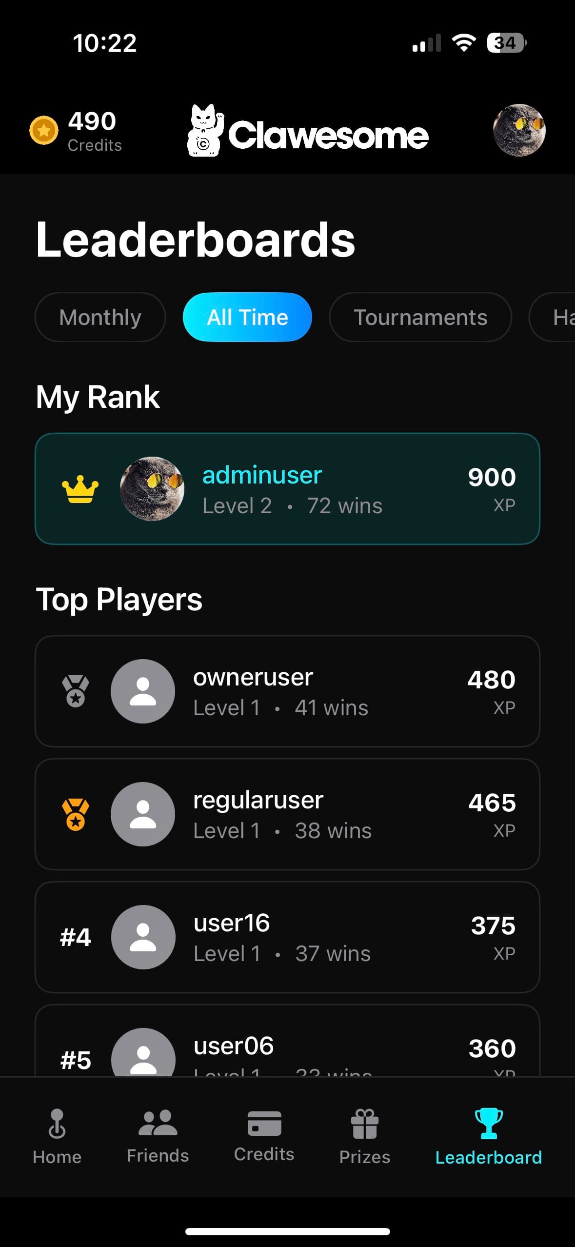 Clawesome App - Leaderboards