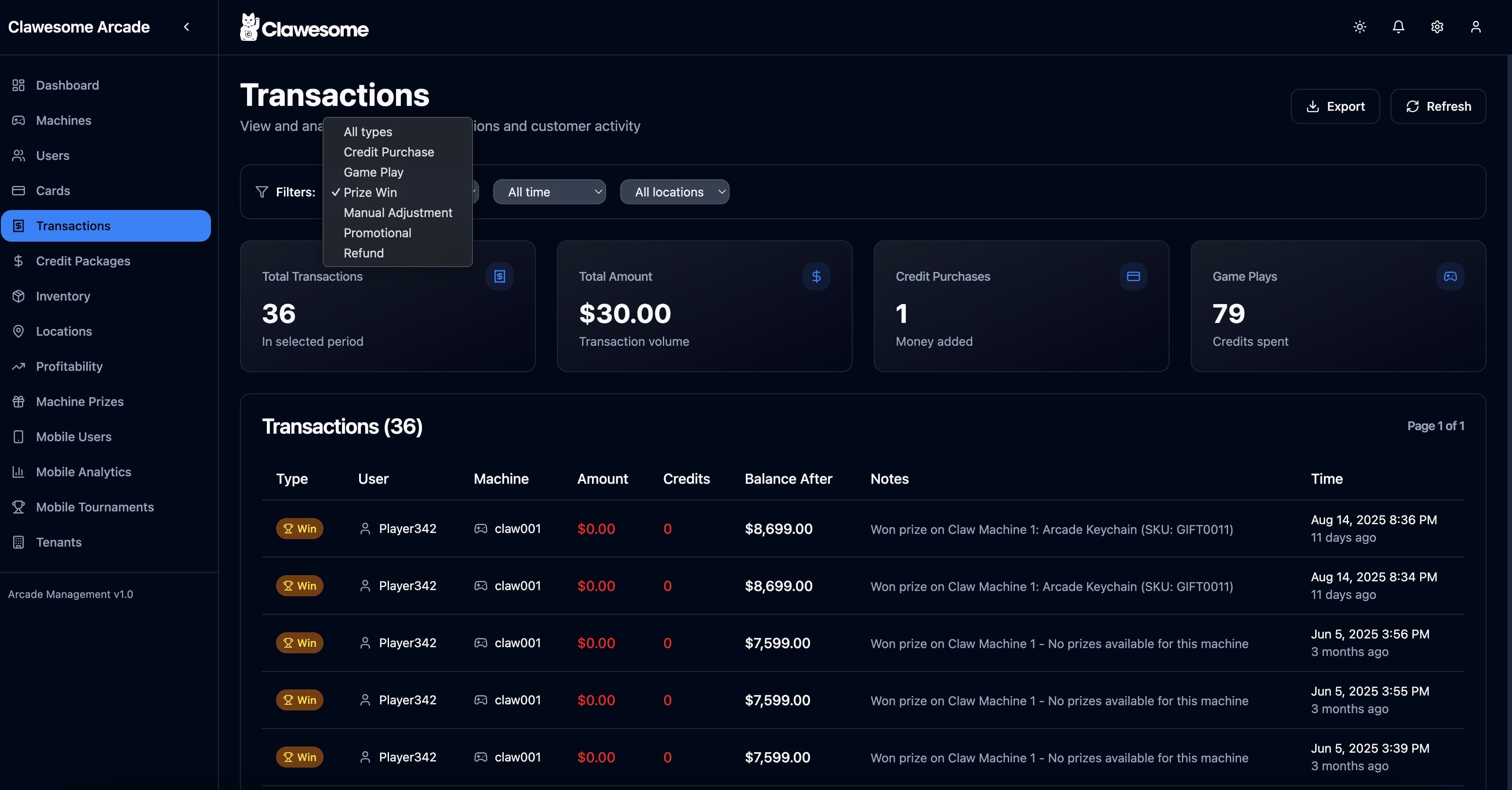 ClawNet Win History Dashboard