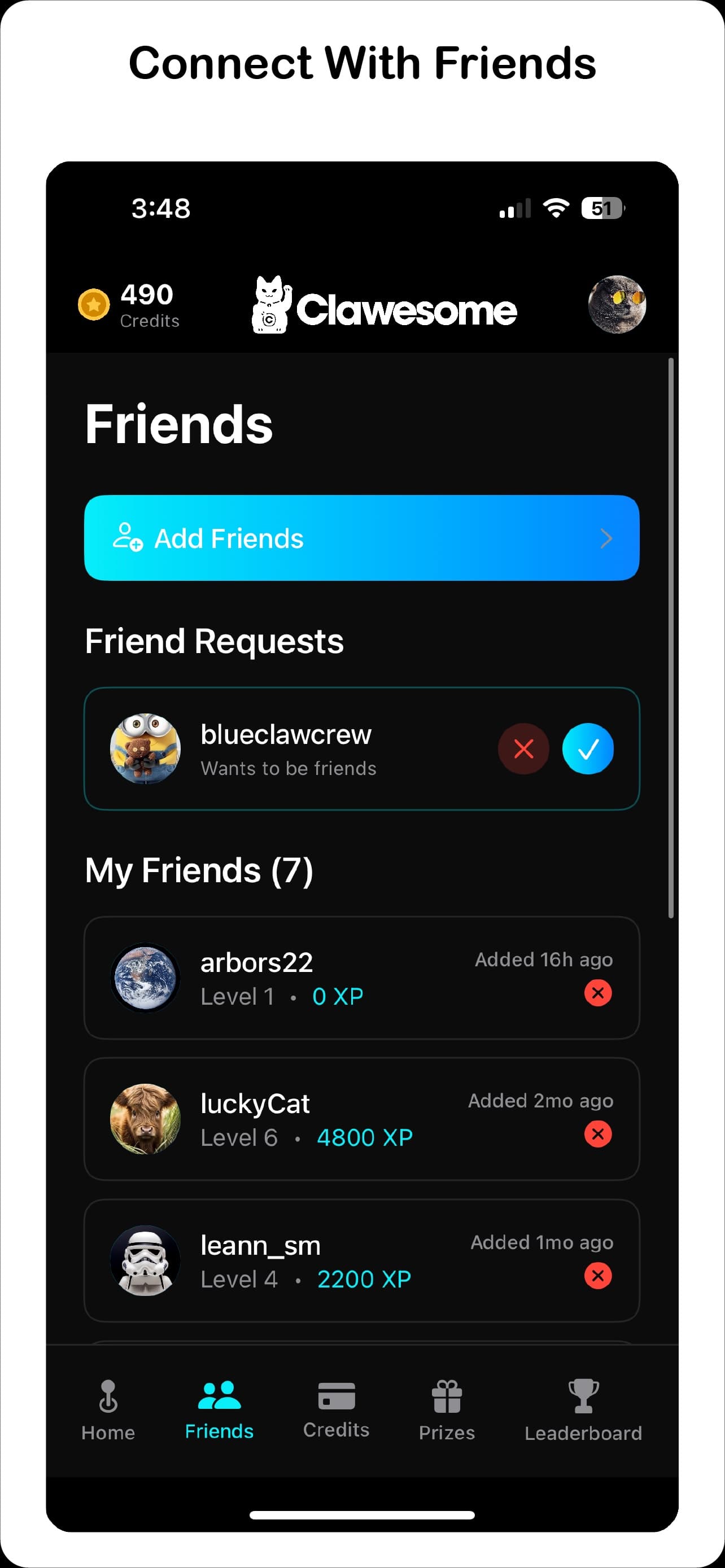 Clawesome App - Friends